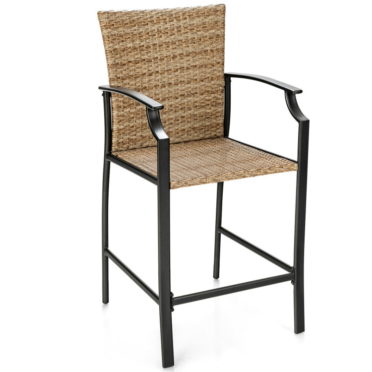 Patio Rattan Bar Stools Set of 4 with Soft Cushions - Image 7