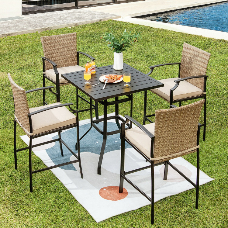 Patio Rattan Bar Stools Set of 4 with Soft Cushions - Image 6