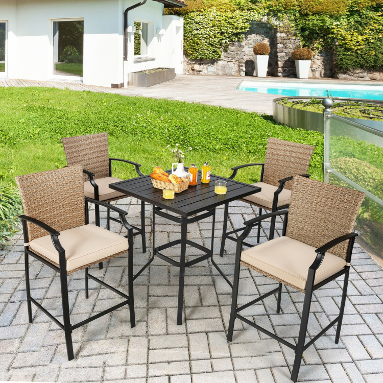 Patio Rattan Bar Stools Set of 4 with Soft Cushions - Image 2