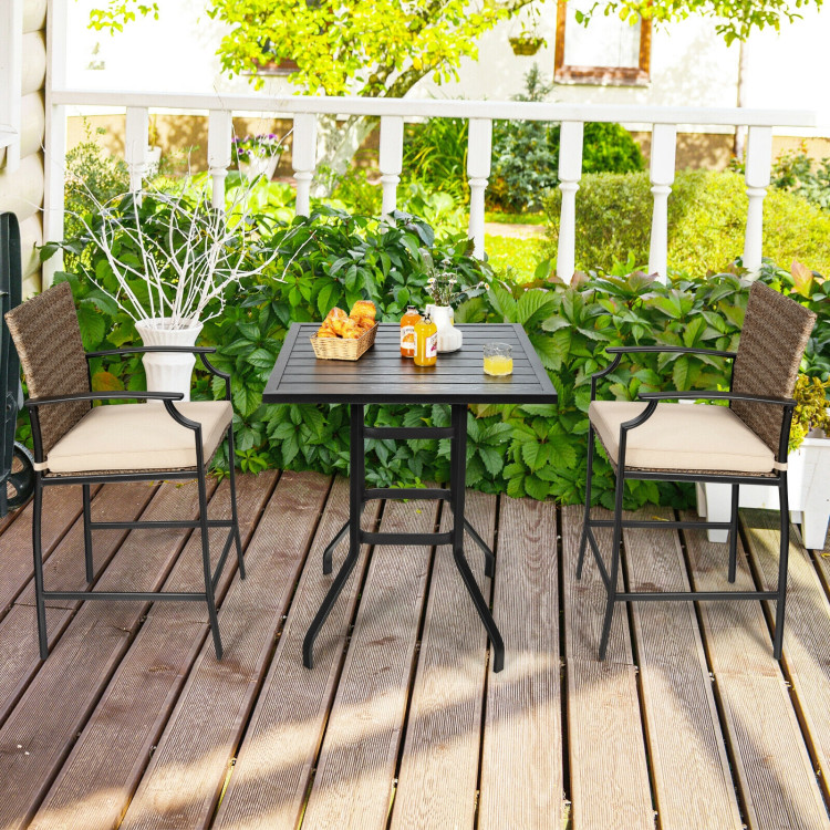 Patio Rattan Bar Stools Set of 4 with Soft Cushions - Image 3