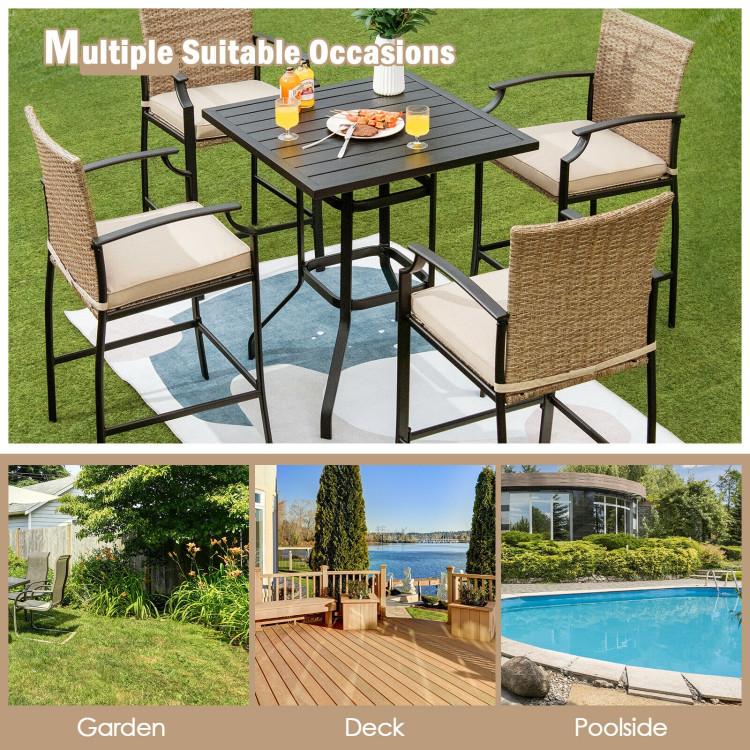 Patio Rattan Bar Stools Set of 4 with Soft Cushions - Image 8