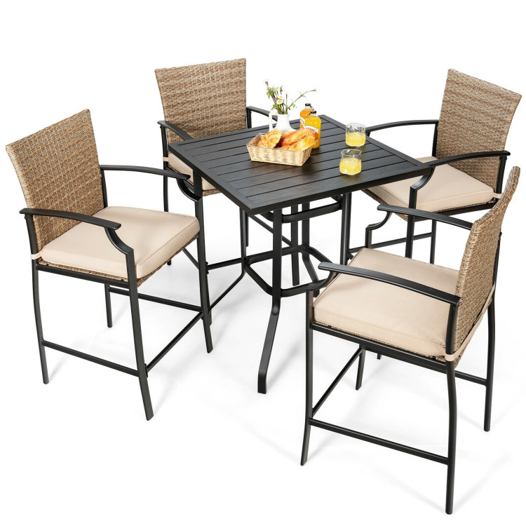 Patio Rattan Bar Stools Set of 4 with Soft Cushions - Image 4