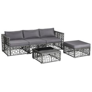 5 Pieces Patio PE Rattan Wicker Sofa Furniture Set