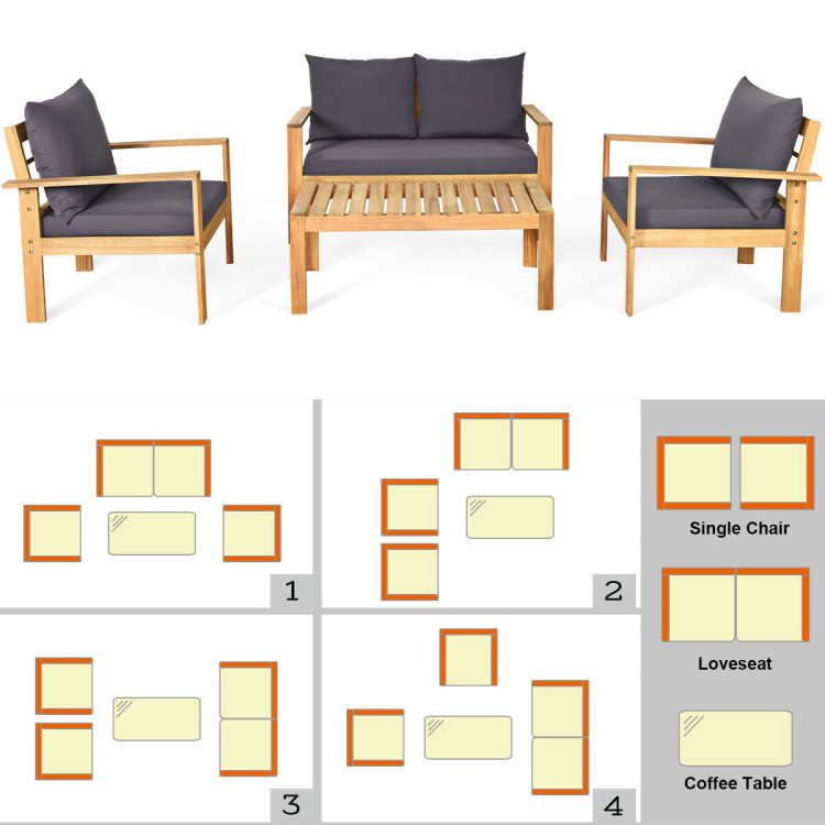 Outdoor 4 Pieces Acacia Wood Chat Set with Water Resistant Cushions - Image 6