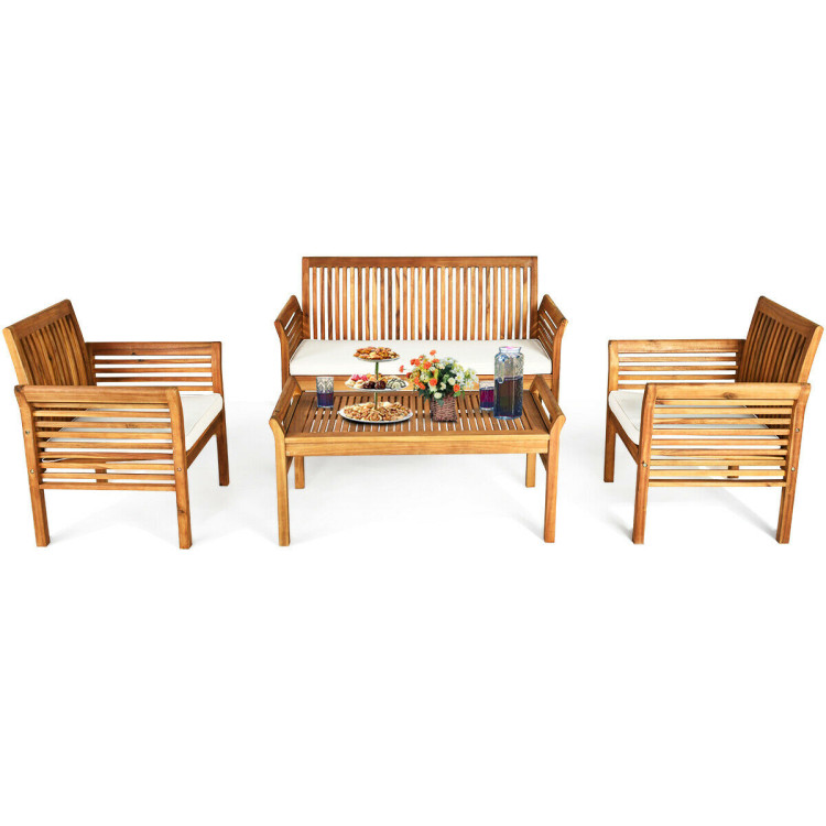 4 Pieces Outdoor Acacia Wood Sofa Furniture Set - Image 4