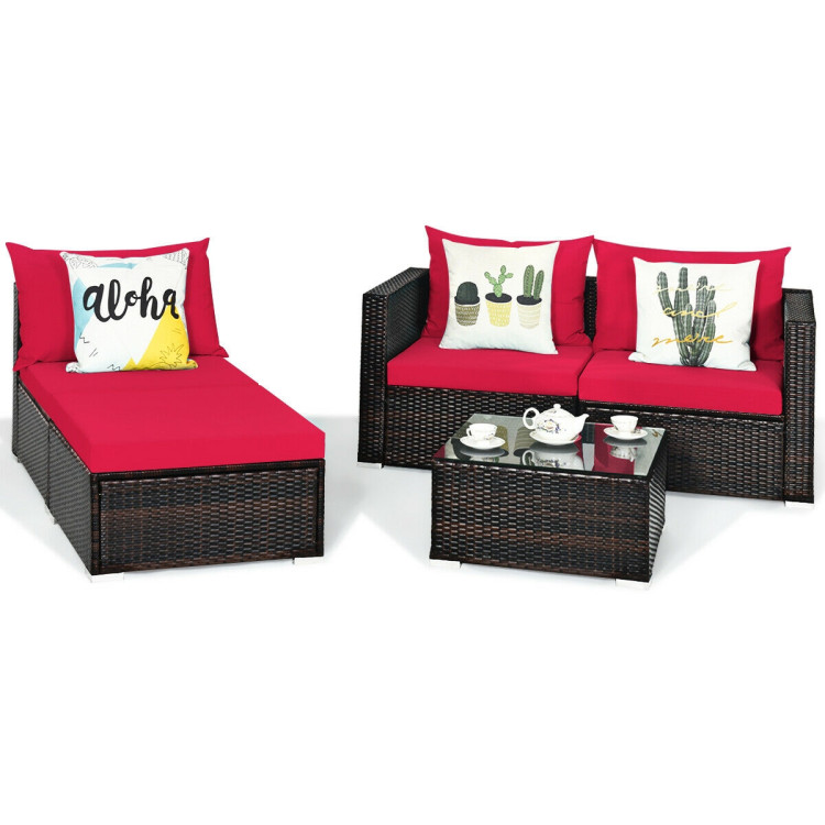 5 Pieces Patio Rattan Sectional Furniture Set with Cushions and Coffee Table - Image 4