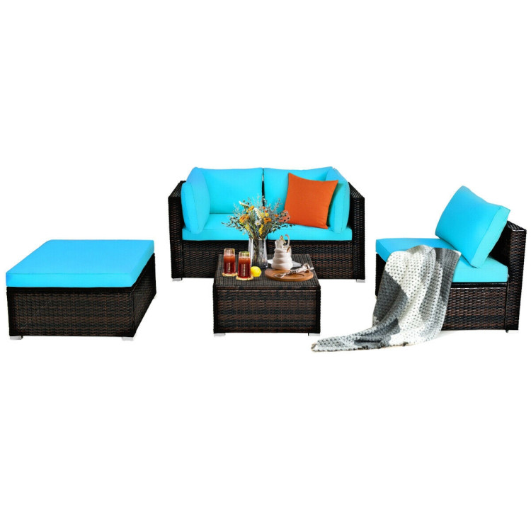 5 Pieces Patio Sectional Rattan Furniture Set with Ottoman Table - Image 10