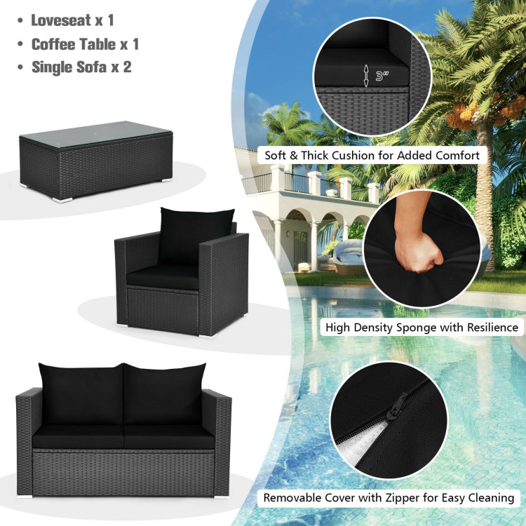 4 Pieces Patio Rattan Conversation Set with Padded Cushions - Image 7