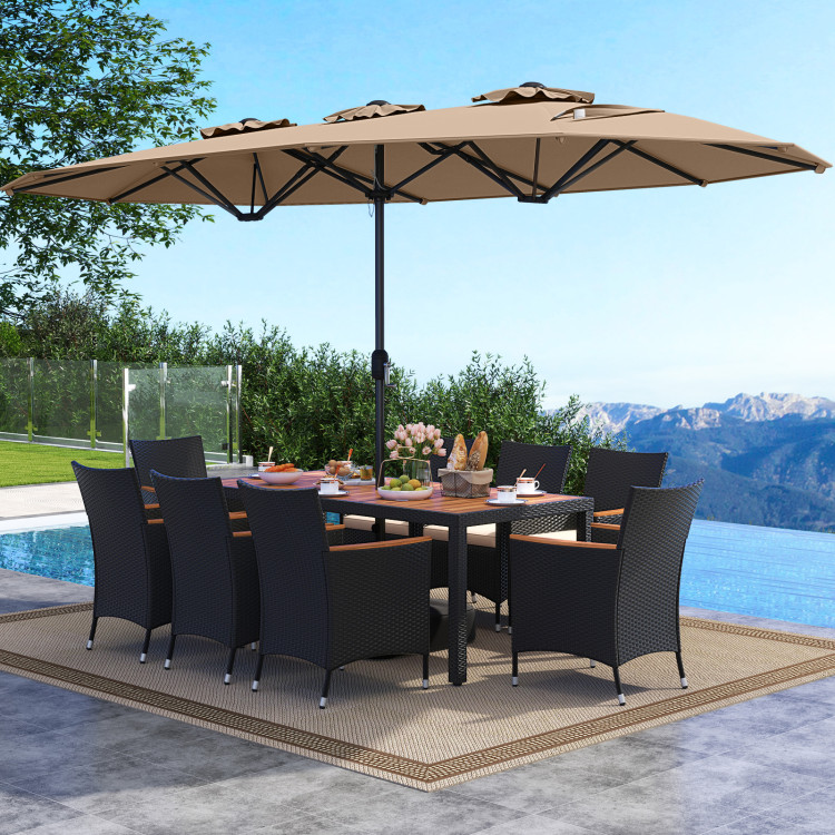10 Piece Outdoor Dining Set with 15 Feet Double-Sided Twin Umbrella - Image 2