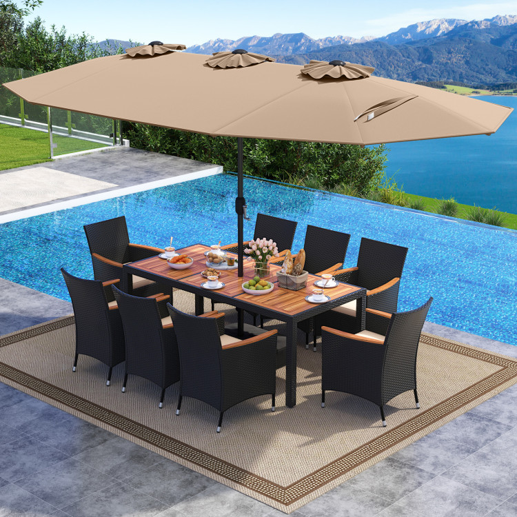 10 Piece Outdoor Dining Set with 15 Feet Double-Sided Twin Umbrella - Image 3