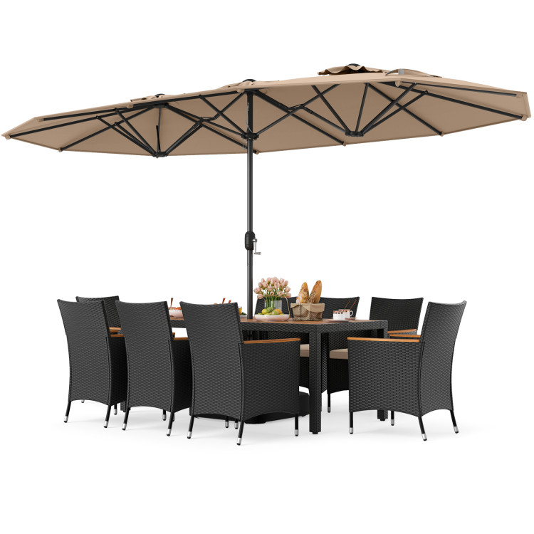 10 Piece Outdoor Dining Set with 15 Feet Double-Sided Twin Umbrella - Image 4