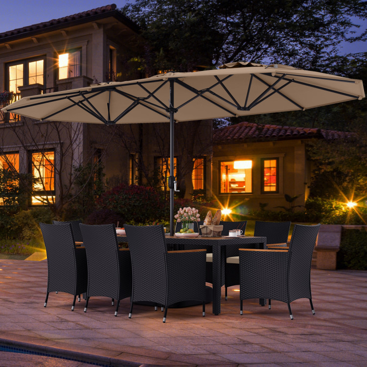 10 Piece Outdoor Dining Set with 15 Feet Double-Sided Twin Umbrella - Image 6