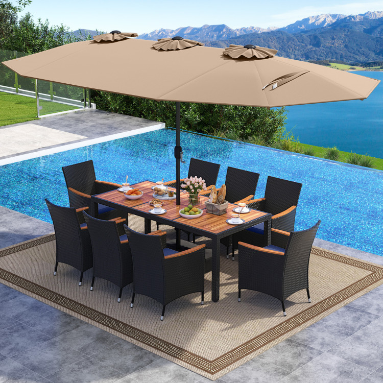 10 Piece Outdoor Patio Dining Set with 15 Feet Double-Sided Twin Umbrella - Image 3