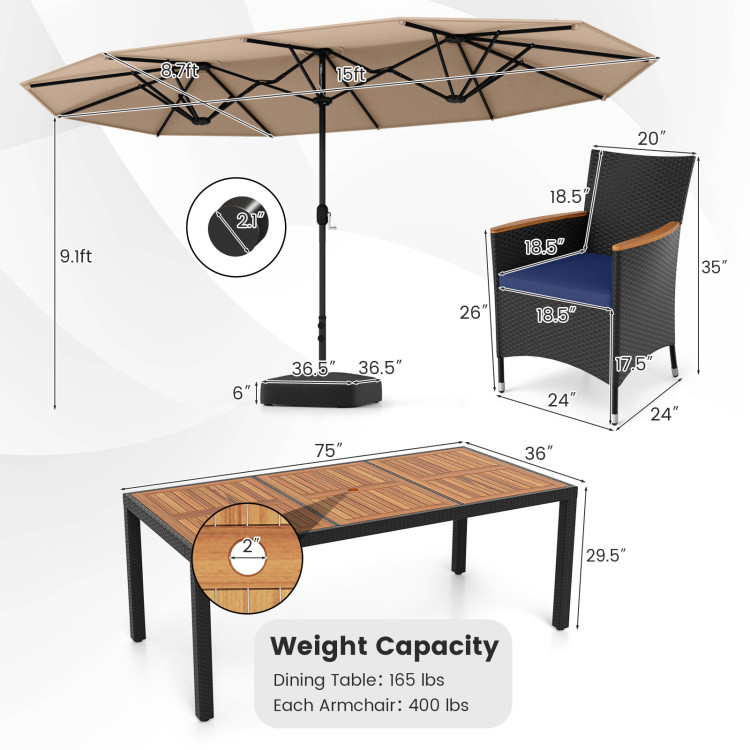 10 Piece Outdoor Patio Dining Set with 15 Feet Double-Sided Twin Umbrella - Image 5