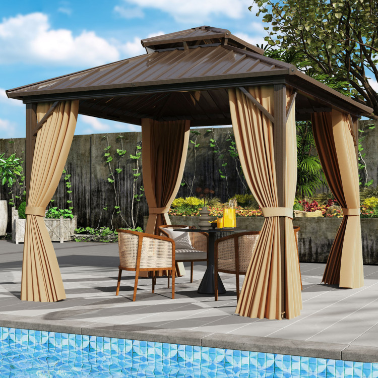 10 X 10 Feet Hardtop Gazebo with Netting and Curtain for Patio Backyard - Image 2