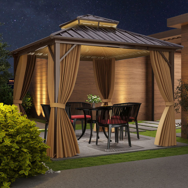 10 X 10 Feet Hardtop Gazebo with Netting and Curtain for Patio Backyard - Image 3