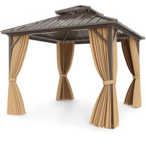 10 X 10 Feet Hardtop Gazebo with Netting and Curtain for Patio Backyard
