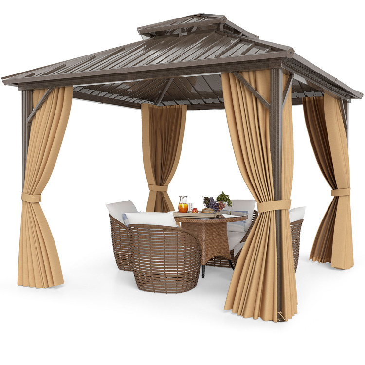 10 X 10 Feet Hardtop Gazebo with Netting and Curtain for Patio Backyard - Image 4