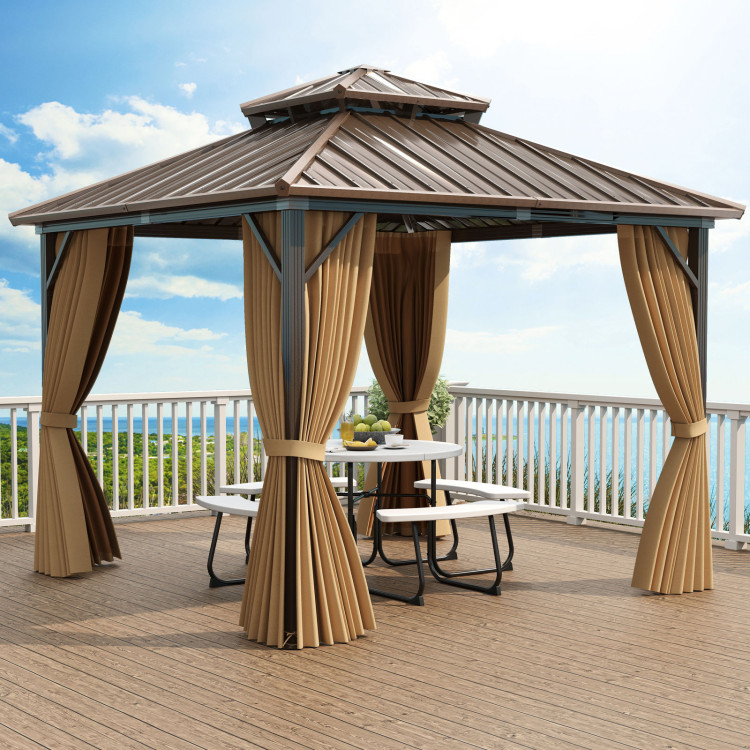 10 X 10 Feet Hardtop Gazebo with Netting and Curtain for Patio Backyard - Image 6