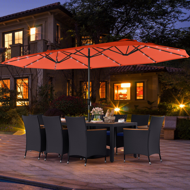 11 Pieces Patio Dining Set with LED Patio Umbrella with Base and Seat Cushions (Navy) - Image 3