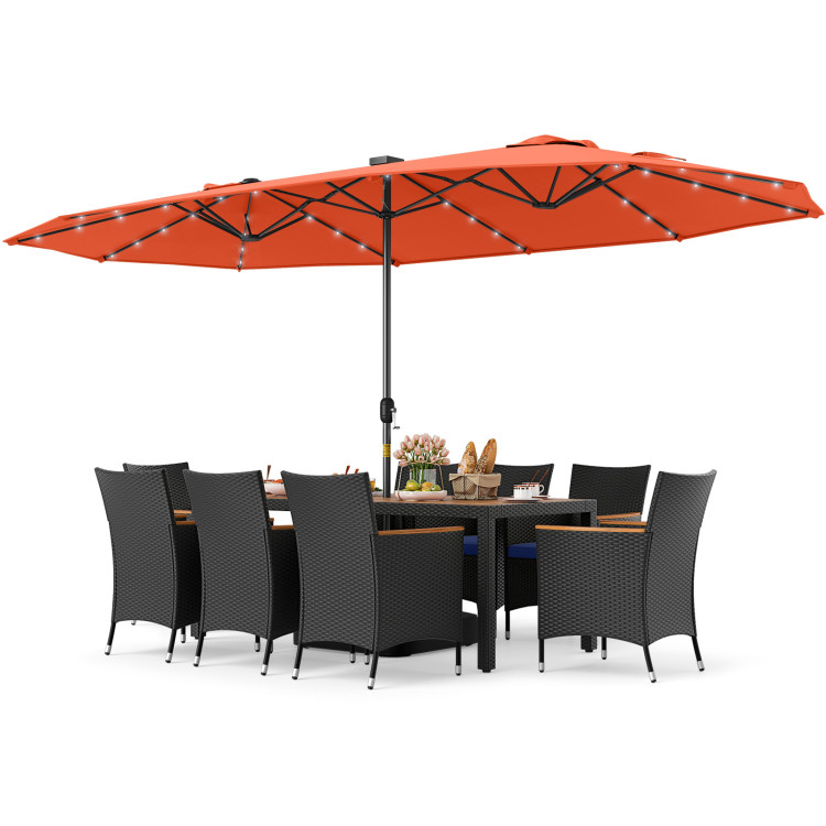 11 Pieces Patio Dining Set with LED Patio Umbrella with Base and Seat Cushions (Navy) - Image 4