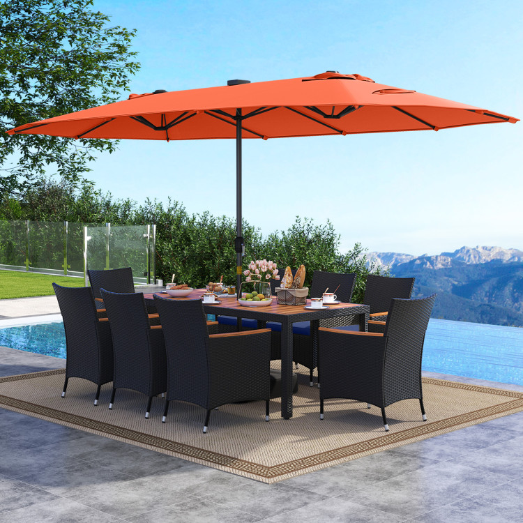 11 Pieces Patio Dining Set with LED Patio Umbrella with Base and Seat Cushions (Navy) - Image 6