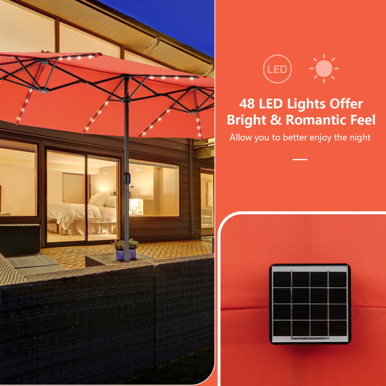 11 Pieces Patio Dining Set with LED Patio Umbrella with Base and Seat Cushions (Navy) - Image 9