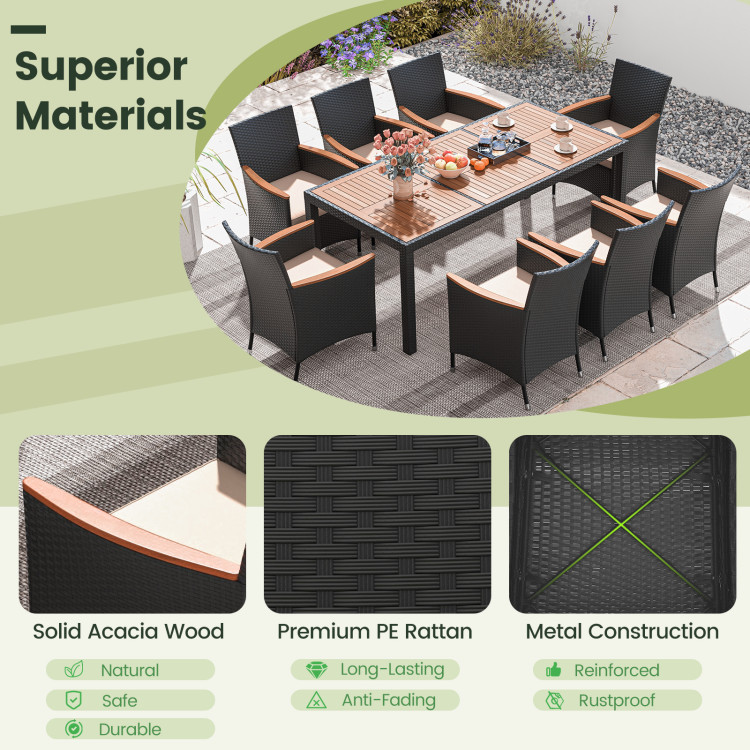 11 Pieces Patio Dining Set with LED Patio Umbrella with Base and Seat Cushions (Beige) - Image 10