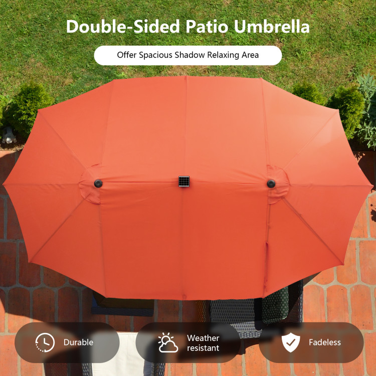 11 Pieces Patio Dining Set with LED Patio Umbrella with Base and Seat Cushions (Beige) - Image 9