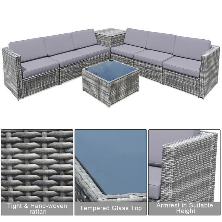 8 Pieces Wicker Sofa Rattan Dining Set Patio Furniture with Storage Table - Image 6