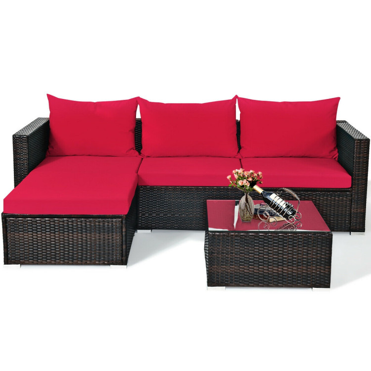 5 Pieces Patio Rattan Sectional Furniture Set with Cushions and Coffee Table - Image 8
