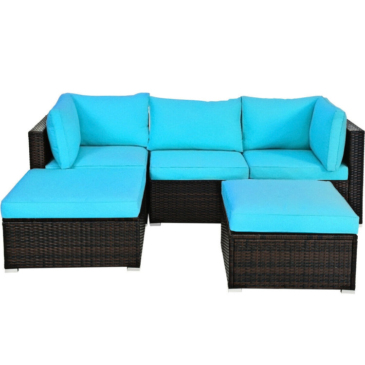 5 Pieces Patio Sectional Rattan Furniture Set with Ottoman Table - Image 9