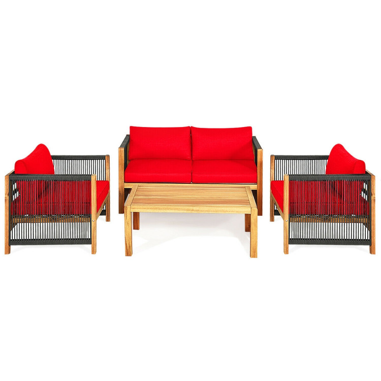 4 Pieces Acacia Wood Sofa Set with Cushions for Outdoor Patio - Image 7