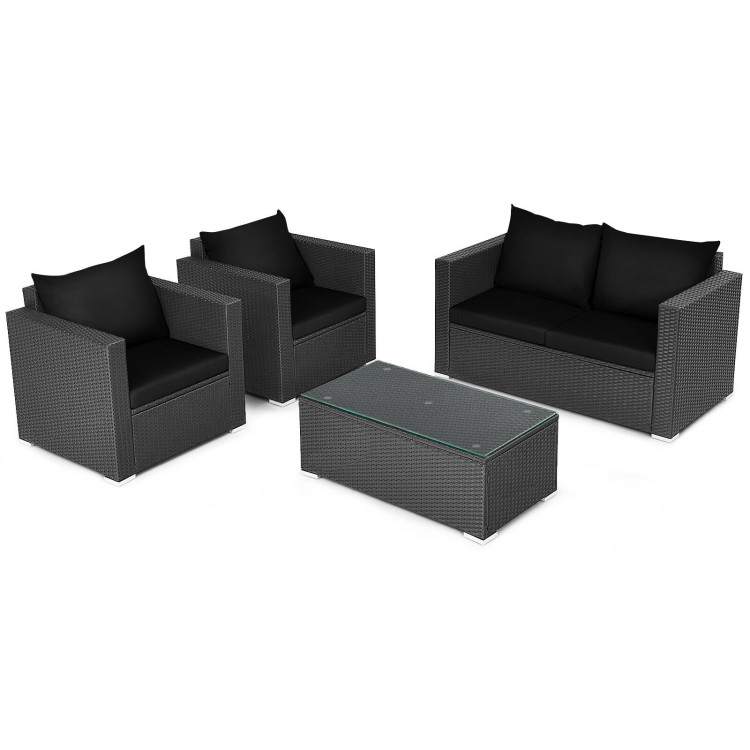 4 Pieces Patio Rattan Conversation Set with Padded Cushions - Image 4