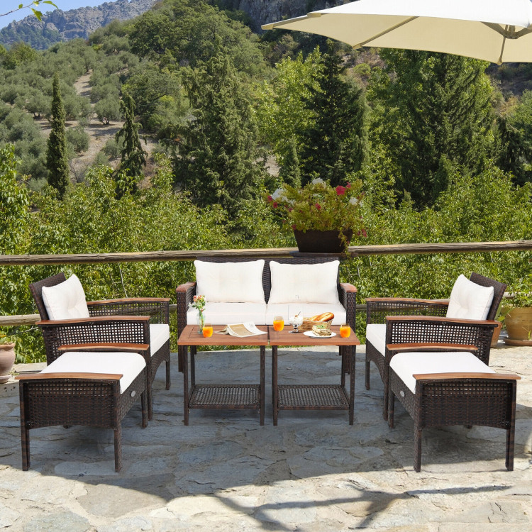7 Pieces Patio Rattan Cushioned Conversation Furniture Set - Image 2