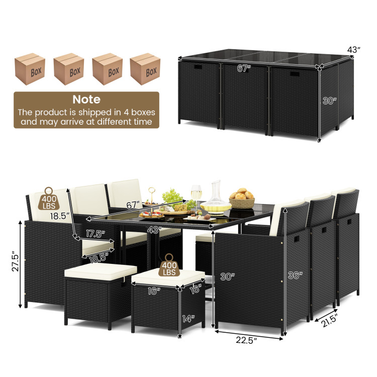 11 Piece Patio Dining Set Wicker Chairs and Tempered Glass Table with Waterproof Cushions - Image 5
