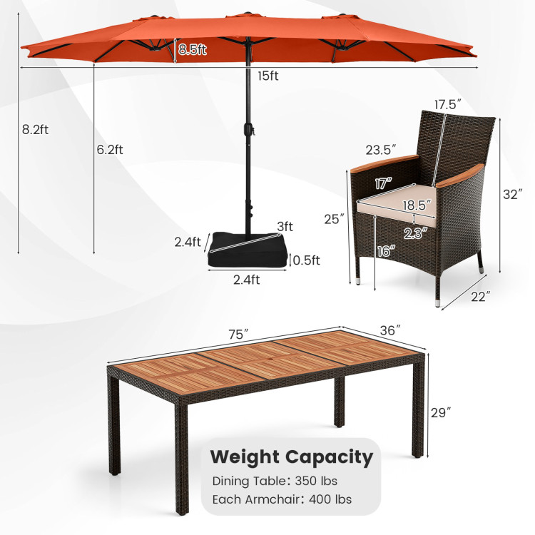 11 Pieces Patio Dining Set with 15 Feet Double-Sided Patio Umbrella and Base - Image 5