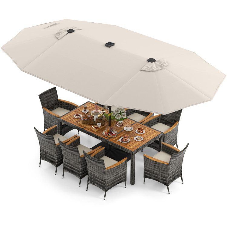 11 Pieces Patio Dining Set with 15 Feet Double-Sided Patio Umbrella Base Included - Image 4