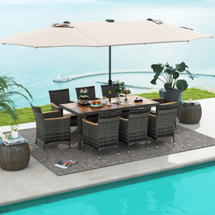 11 Pieces Patio Dining Set with 15 Feet Double-Sided Patio Umbrella Base Included - Image 2