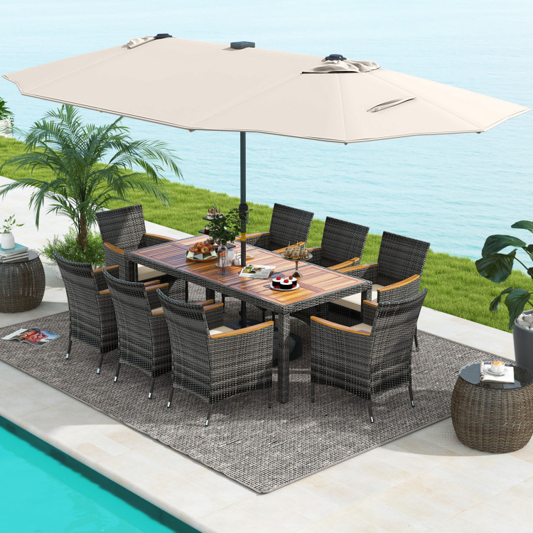 11 Pieces Patio Dining Set with 15 Feet Double-Sided Patio Umbrella Base Included - Image 3