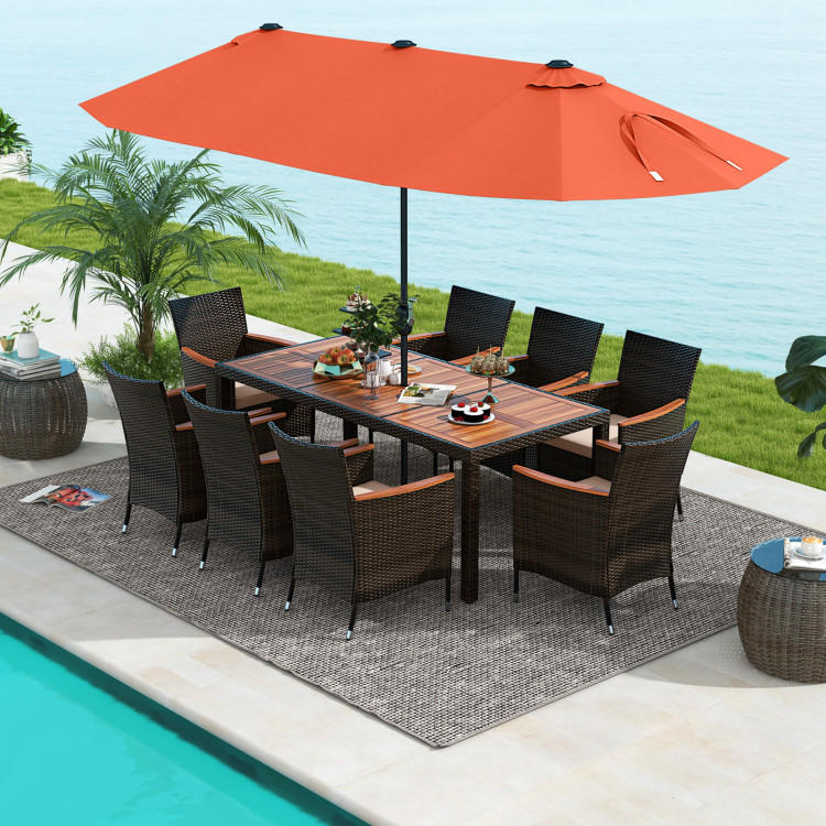 11 Pieces Patio Dining Set with 15 Feet Double-Sided Patio Umbrella and Base - Image 2