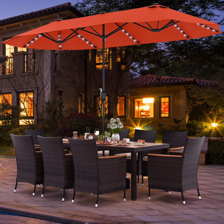 11 Pieces Patio Dining Set with 15 Feet Double-Sided Patio Umbrella and Base - Image 3