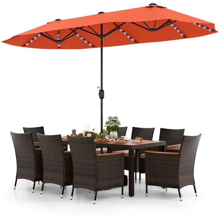 11 Pieces Patio Dining Set with 15 Feet Double-Sided Patio Umbrella and Base - Image 4