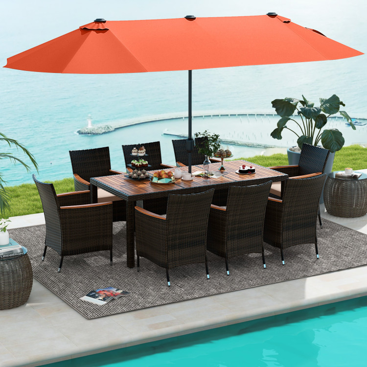 11 Pieces Patio Dining Set with 15 Feet Double-Sided Patio Umbrella and Base - Image 6