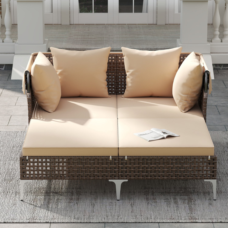 Outdoor Daybed with Retractable Canopy PE Wicker Rattan Patio Lounger - Image 5