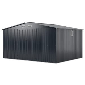 12 x 9.8 Feet Outdoor Storage Shed with Lockable Door and Pitched Roof