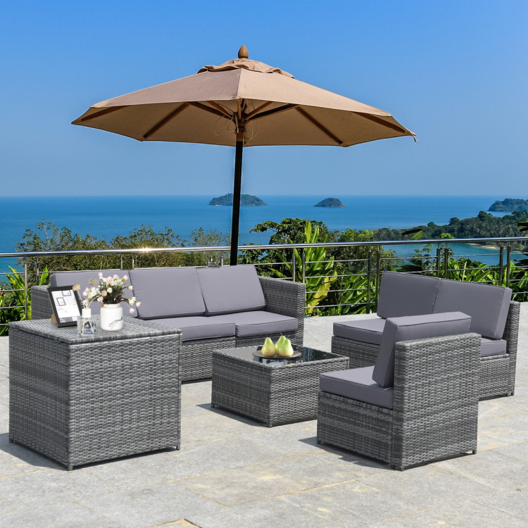 8 Pieces Wicker Sofa Rattan Dining Set Patio Furniture with Storage Table - Image 2