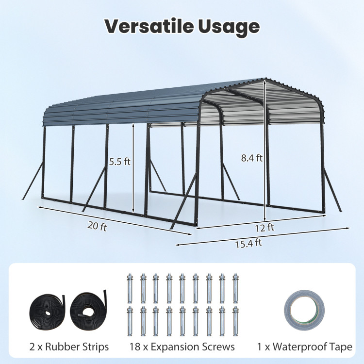 12 x 20 Feet Heavy-Duty Carport Outdoor Galvanized Steel Garage Car Shelter - Image 5