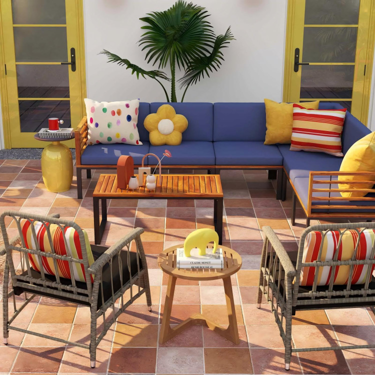 Patio Furniture Set: Patio Dining Set+Teak Wood Side Table+3 Pieces Patio Rattan Bistro Set - Image 2