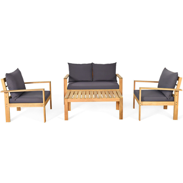 Outdoor 4 Pieces Acacia Wood Chat Set with Water Resistant Cushions - Image 4